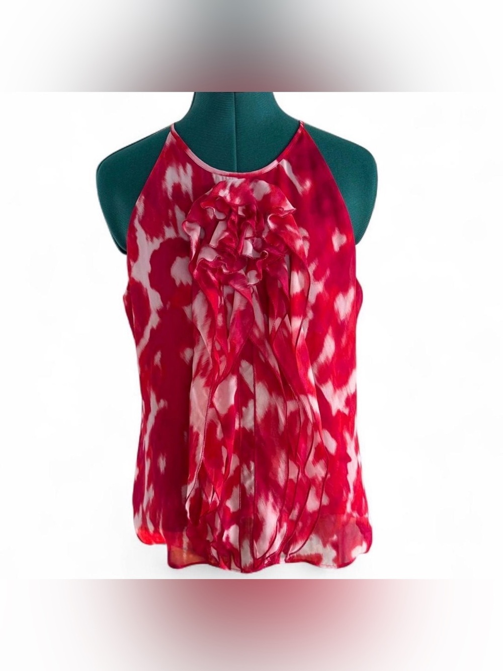 Ann Taylor Red & White Ruffle Front Halter Camisole